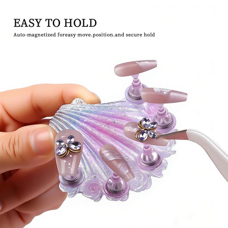 1Set Mermaid Shells Laser Aurora Ice Penetration Magnetic Nail Holder False Tips Practice Stand Nail Art Display Salon Diy Tools