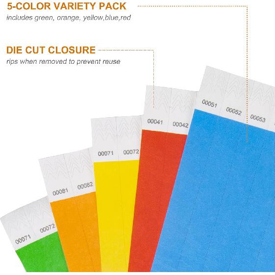 DGBDPACK 500 Pcs Wristbands, Waterproof Tearproof Wrist Straps Admission Bracelets Tickets (Assorted)