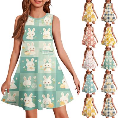 Girl Summer Dress Sleeveless Easter Printed Color Casual Dress
