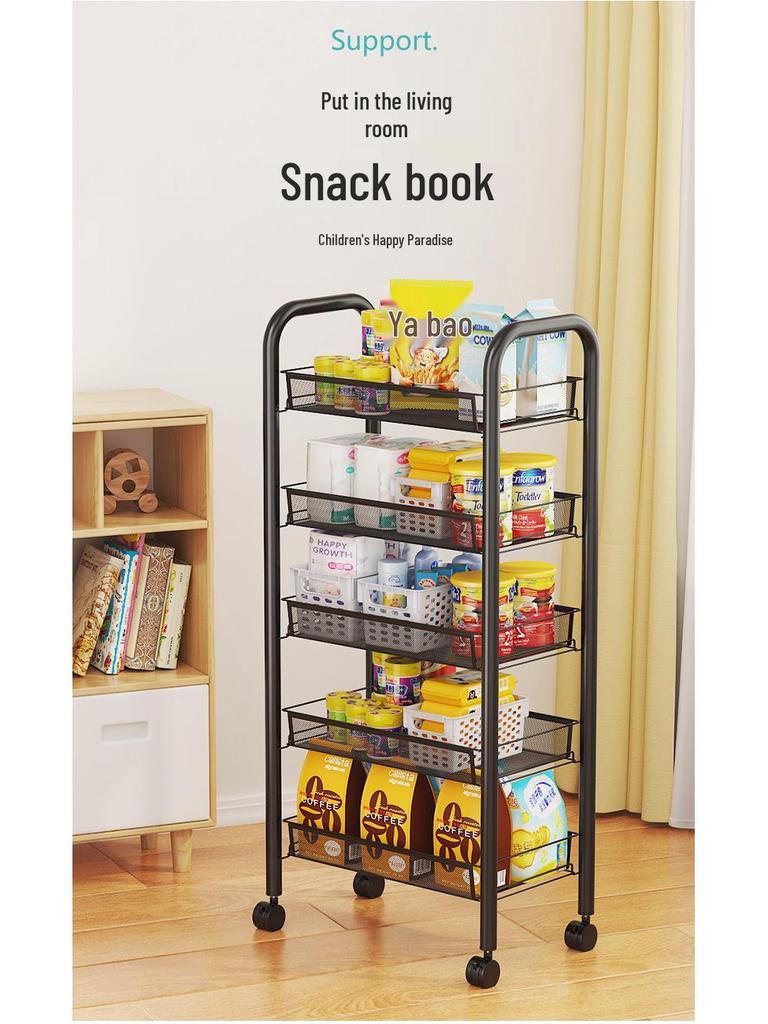 Multi-layer Movable Kitchen and Bathroom Storage Trolley and Vegetable Basket