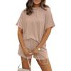 Women's Short-sleeved Wavy Round Neck Top Elastic Waist Shorts Two-piece Suit Ensemble Femme