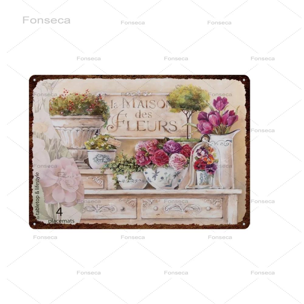 Vintage Flowers Metal Sign Garden Floral Retro Tin Plaques Home Decoration Wall Art Iron Painting 20X30Cm