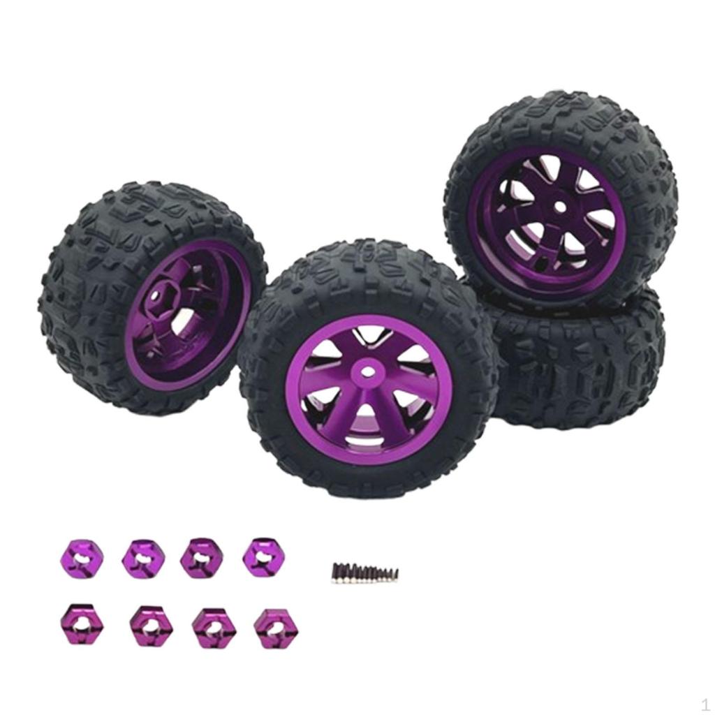 4 Pieces RC Car Tires Parts Metal Rims Rubber Replacement for 16207 16209 H6V3 14302 1:12 1:14