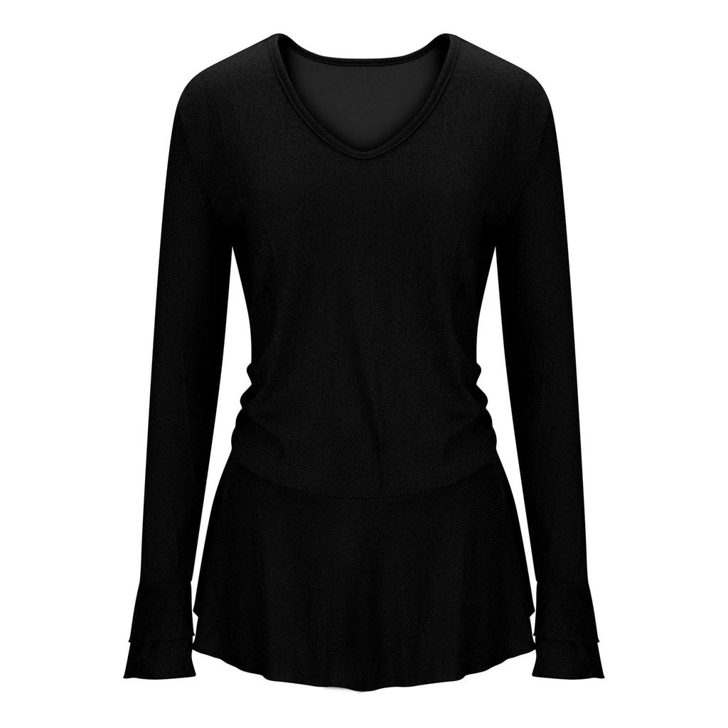 Women's Fashion Color Round Neck Hem Elastic Sleeve Mid Sleeve Shirt T,shirt Top