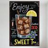 Chalkboard Style Southern Iced Sweet Tea Metal Tin Sign, Vintage Home Bar Cafe Decor with Lemon & Ice Cube Illustration, Enjoy D