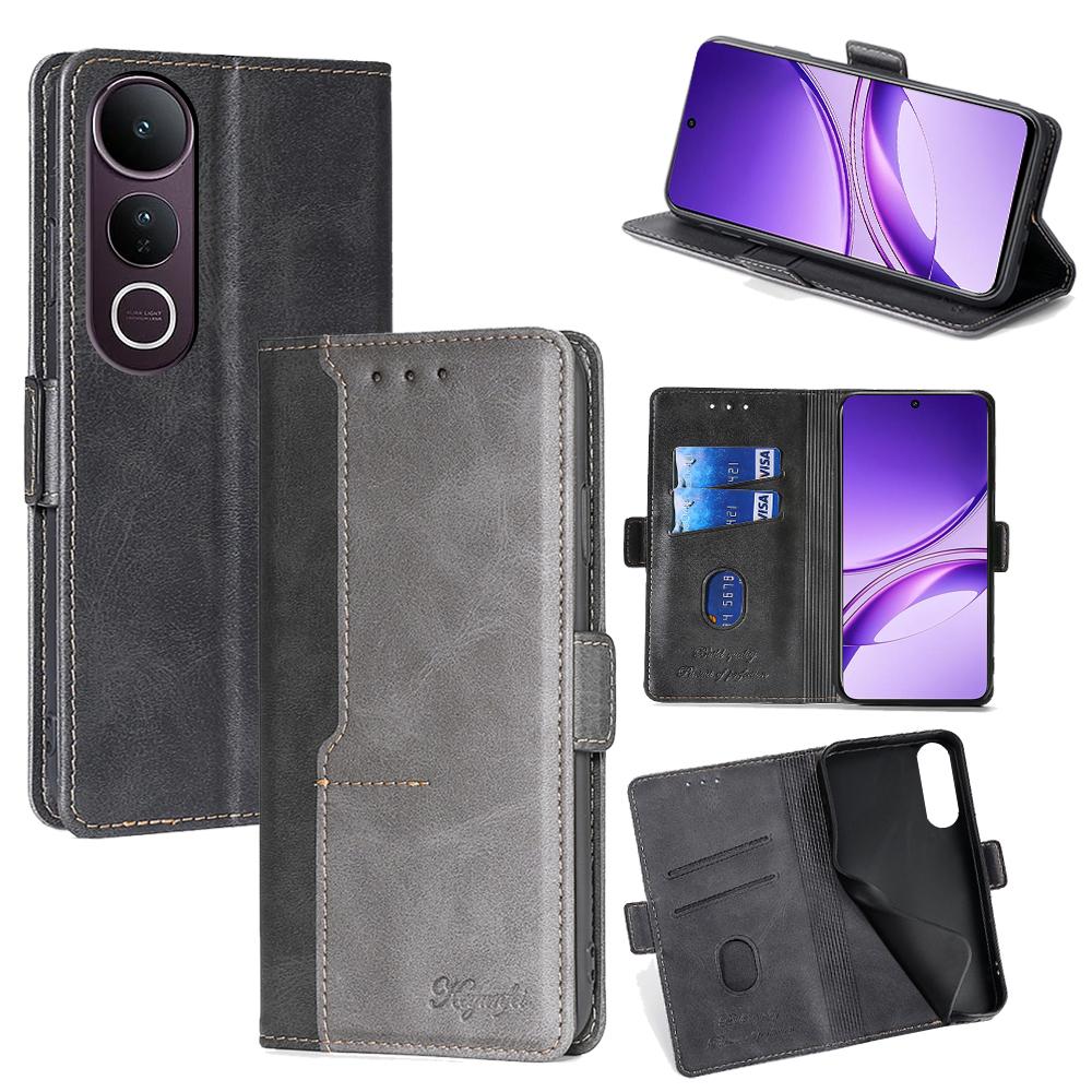 

For vivo V50 Lite 5G Case Contrast Color Wallet Leather Phone Cover Black+Grey