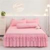 HOT 3pcs Lace Bedspread Bed Skirt Bedding Bedspread Pillowcase Set Brushed Microfiber Ruffle Bed Skirt