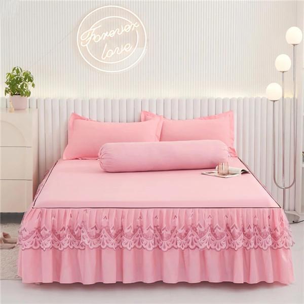 HOT 3pcs Lace Bedspread Bed Skirt Bedding Bedspread Pillowcase Set Brushed Microfiber Ruffle Bed Skirt