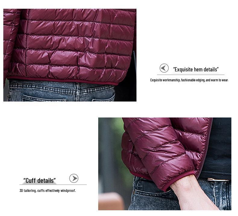 Men's Slim Fit Lightweight Down Jacket: Stand-Up Collar, Autumn/Winter Collection, Plus Sizes Available.