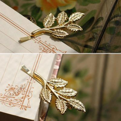 Fashion Lovely Women Girl Alloy Golden Leaf Hair Clip Pin Accessory Xmas Gift