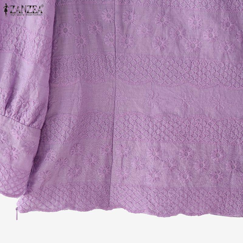 ZANZEA Women Casual Square Collar Summer 3/4 Sleeve Patchwork Blouse