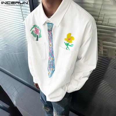 Oversized Men Lapel Neck Long Sleeve Floral Print Chest Pockets Casual Shirts