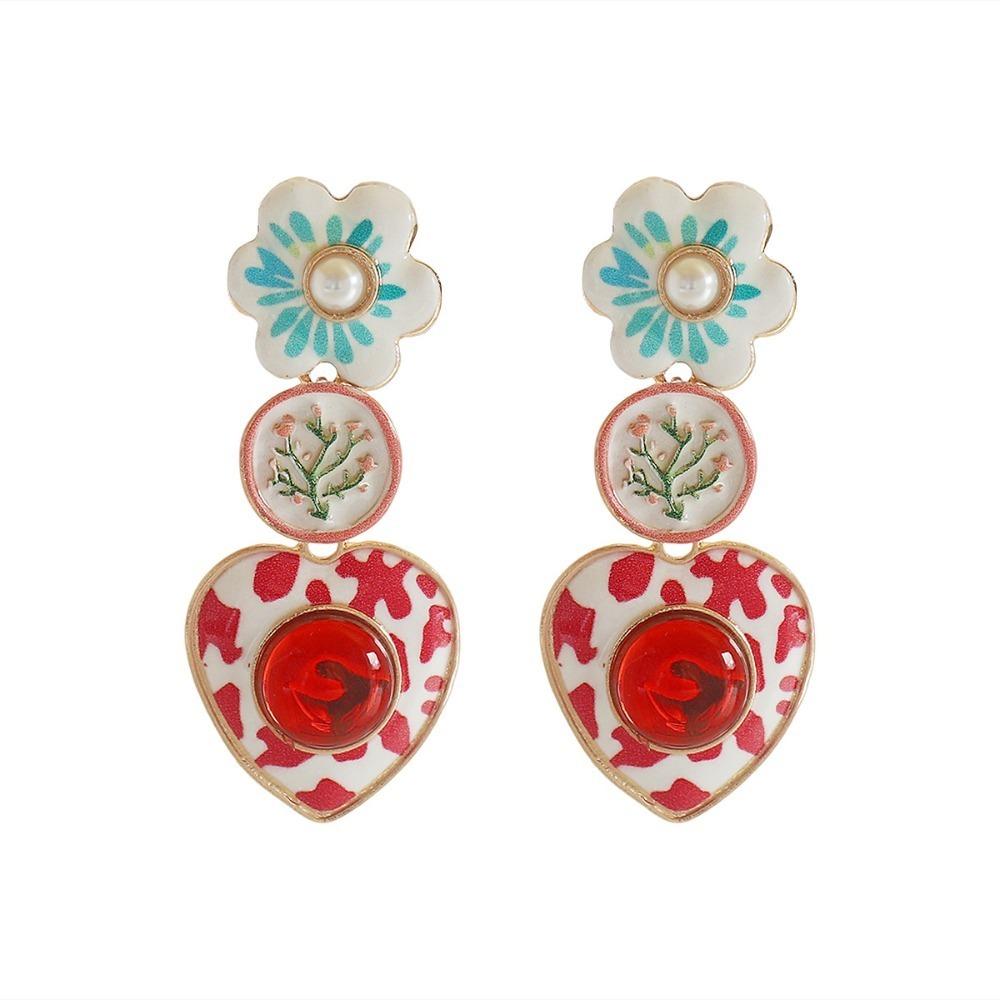 Charm Asymmetrical Enamel Dangle Earrings Flower Bohemian Dangle Earring  Women