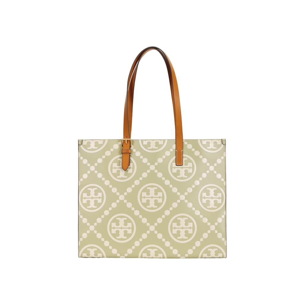 Tory Burch T Monogram Adjustable Shoulder Strap Double T Large Logo Color Block Embossed Leather Tote Bag Women Tote Olive 138919-300