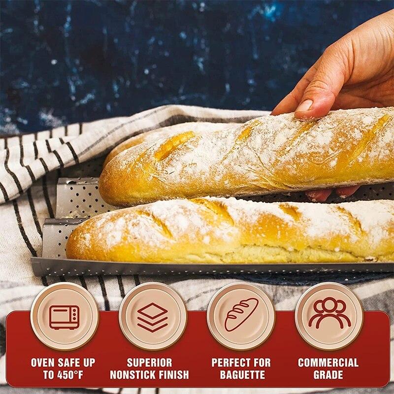 Nonstick Perforated French Bread Baking Pan Carbon Steel Baguette Pan French Bread 4 Wave Loaves Loaf Bake Mold Cooking Tray
