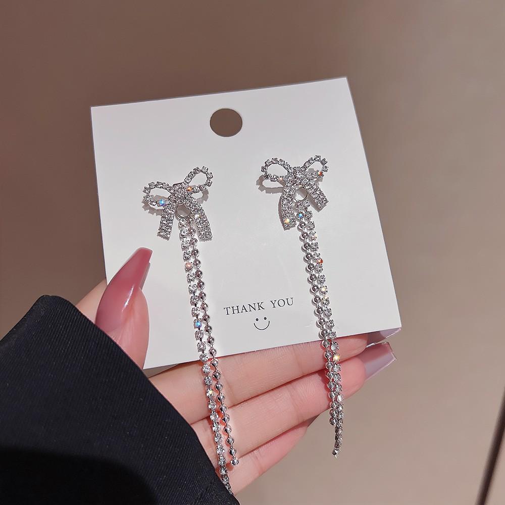 Trendy Long Tassel Bow Earrings: Celebrity-Inspired, Exaggerated Style for Women