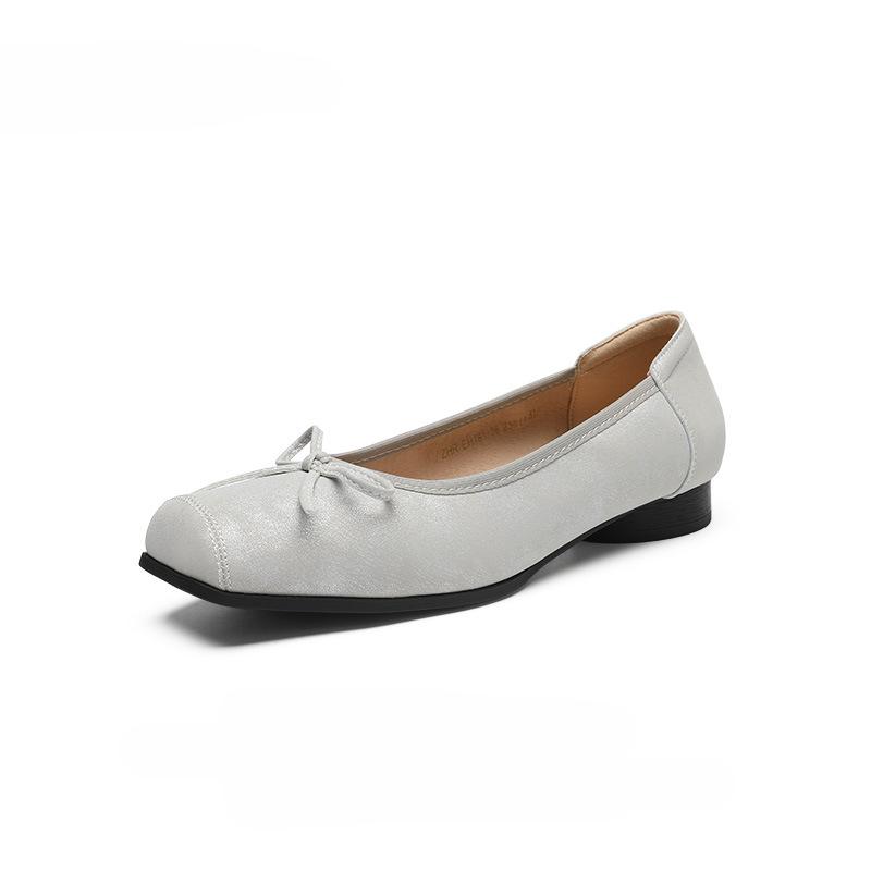 

Туфли одинарные из натуральной кожи во французском стиле, квадратный носок, мягкая подошва, женские туфли с неглубоким вырезом и бантом, туфли для бабушки 38