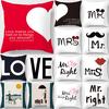 Modern Simple Style Letter Pattern Pillowcase Wedding MRSMR Couple Peach Leather Velvet Pillowcase