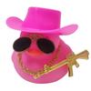 Duck Ornament Squeaky Car Dashboard Decoration Set Funny Yellow Duck Figure with Cowboy Hat Sunglasses Golden Chain Decor