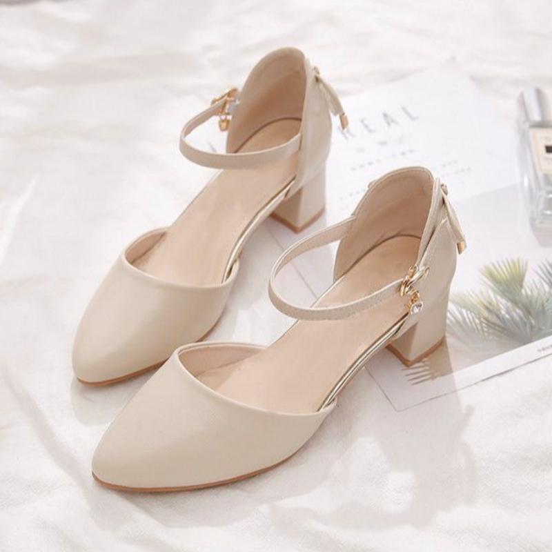 Dámské robustní podpatky s mašlí, vysoké podpatky, jarní a letní temperamentní všestranné sandály