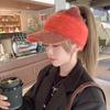 Cute Cat Hat for Women In Autumn and Winter Knitted Wool Hat Korean Style Versatile Warm Imitation Mink Hair Empty Top Baseball Cap