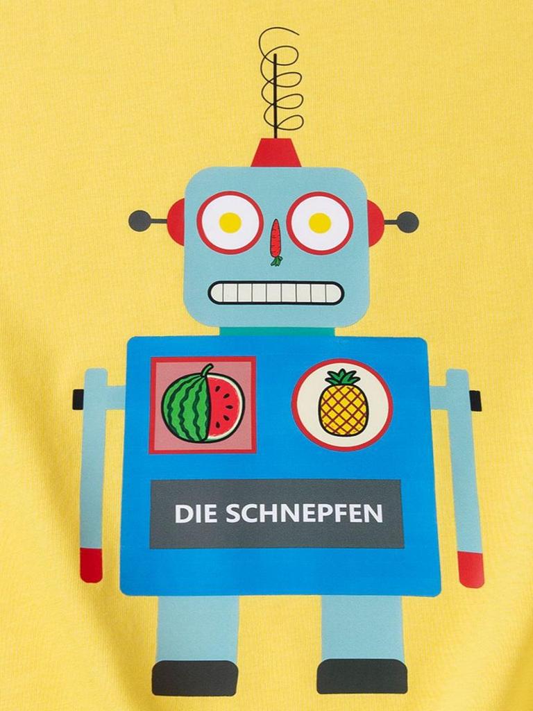 Children's Cartoon Robot Print Pure Cotton T-Shirt, Round Neck, Short Sleeve, Cute and Loose Fit