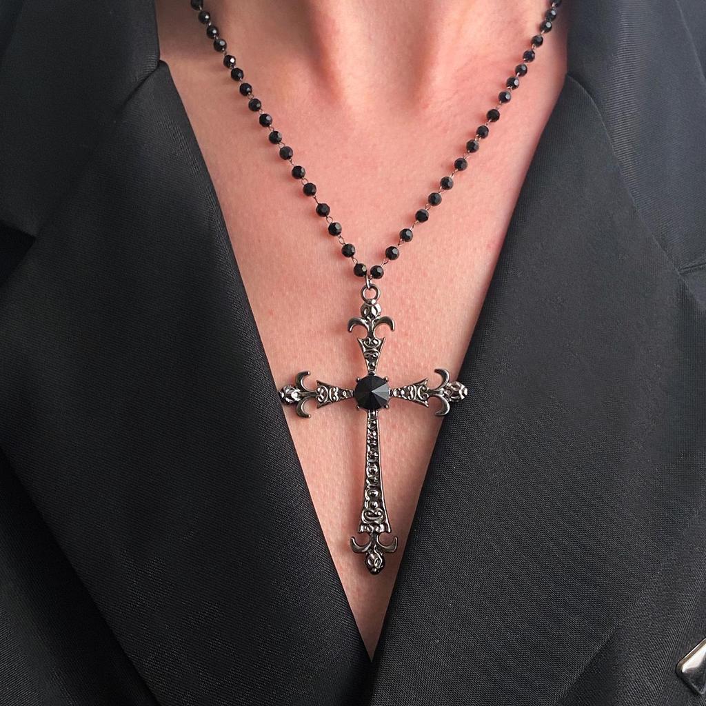 Women's Geometric Diamond Cross Necklace - European & American Punk Hip-Hop Style Choker
