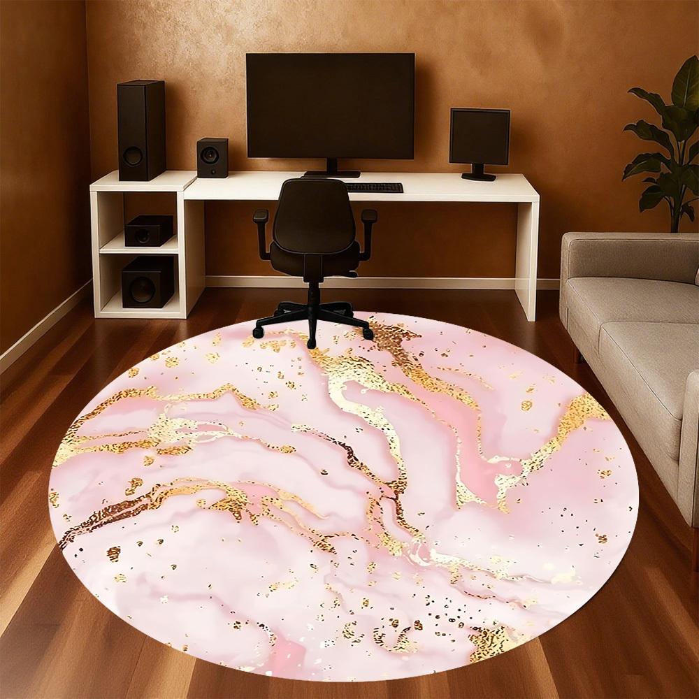 1pc Marble Pink Marble Gold Round Chair Mat Area Rug - Non-Slip, Floor Mat for Office, Bedroom, and Indoor Decor C1125012