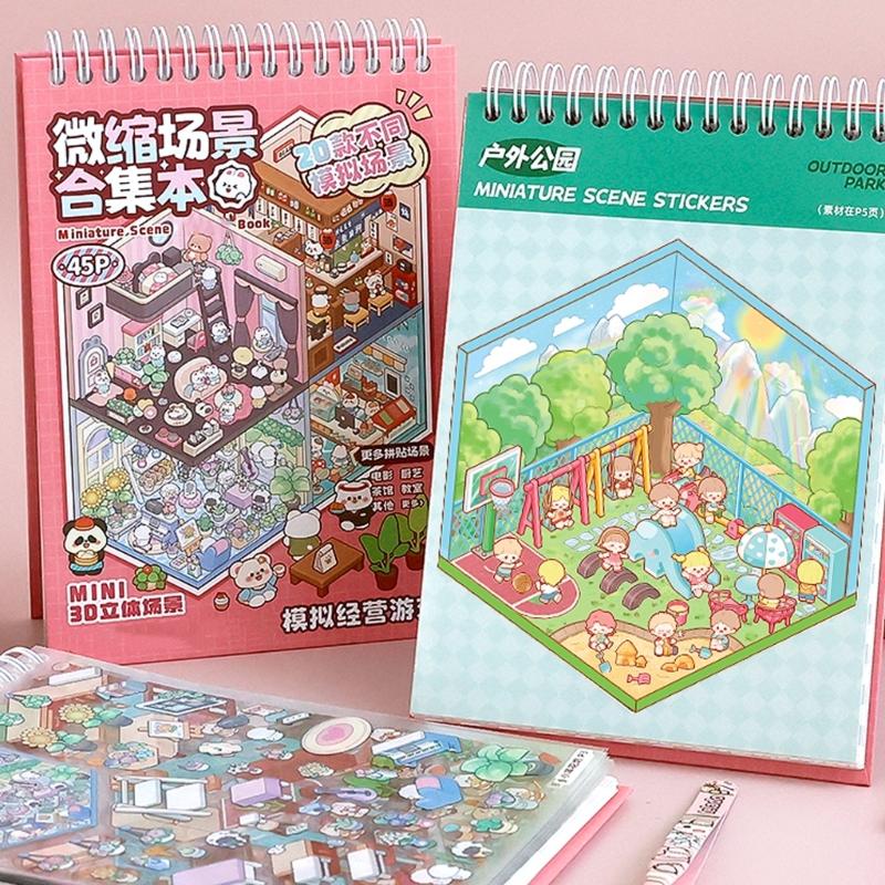 20 In 1 3D Scene Sticker Aesthetic Sticker Cartoon Landscape Sticker Book Decorative Sticker Book for Kids Girls Boys