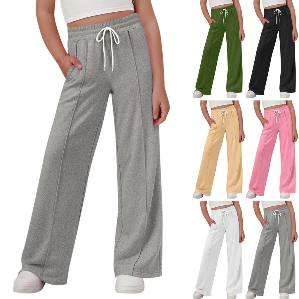 Kids' Fashion Boys' & Girls' Youth Size Elastic Waist Wide-Leg Solid Color Straight-Leg Outerwear Casual Pants