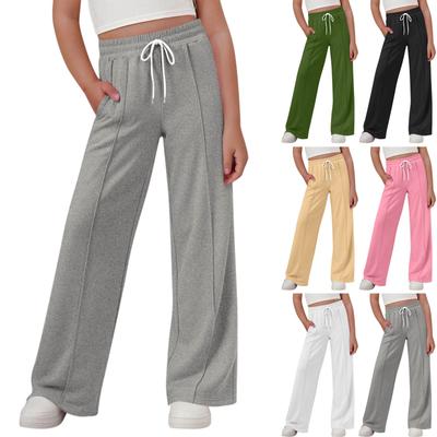 Kids' Fashion Boys' & Girls' Youth Size Elastic Waist Wide-Leg Solid Color Straight-Leg Outerwear Casual Pants