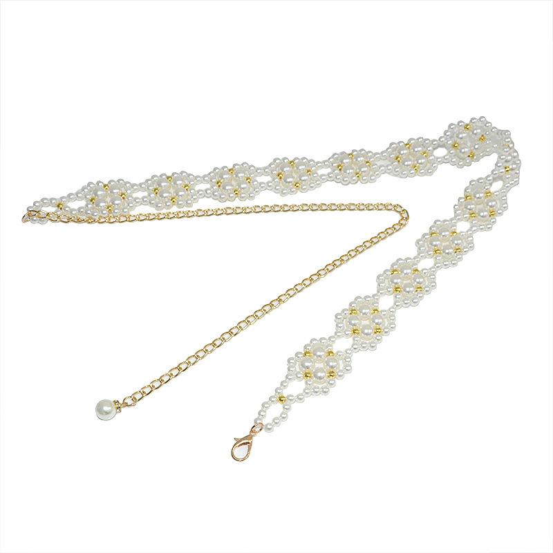 Belt Waistband Slimming Decorative Pearl Braided Beaded Thin Waist Chain with Skirt