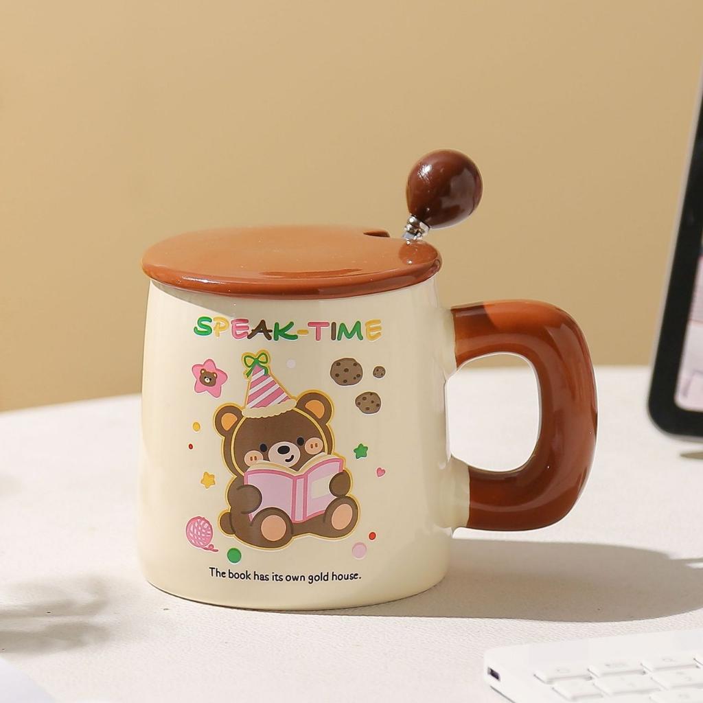 Cute Animal Mugs Home Cartoon Couple Breakfast Coffee Cups with LIDS Ceramic Cups High Appearance Level Girls Drinking Water