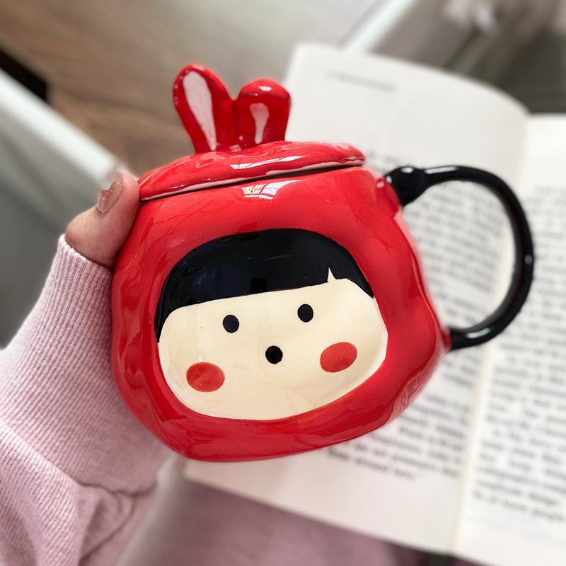 High-value mug cute cute ceramic cup with lid female student home creative girl heart water cup gift