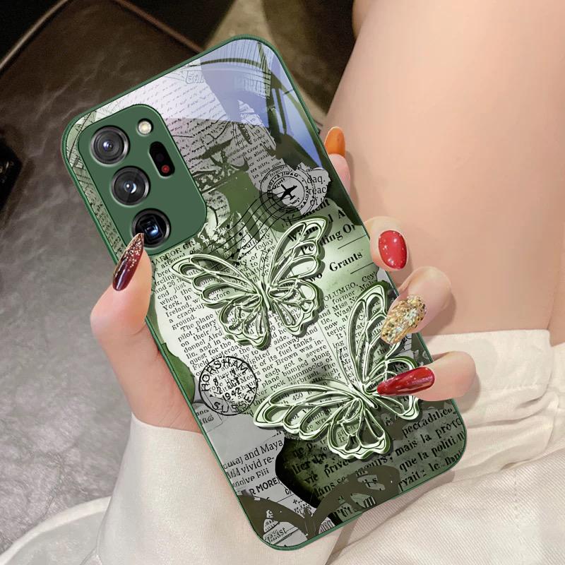 Vintage Schmetterling für Samsung Galaxy Note 8 9 10 PRO 20 Ultra A01 02 03 Core 04E 4G 12 13 5G Gehärtetes Glas Handyhülle