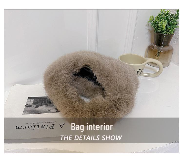 2025 Autumn/Winter Women's Minimalist Fluffy Shoulder Bag - Versatile Solid Color Handbag