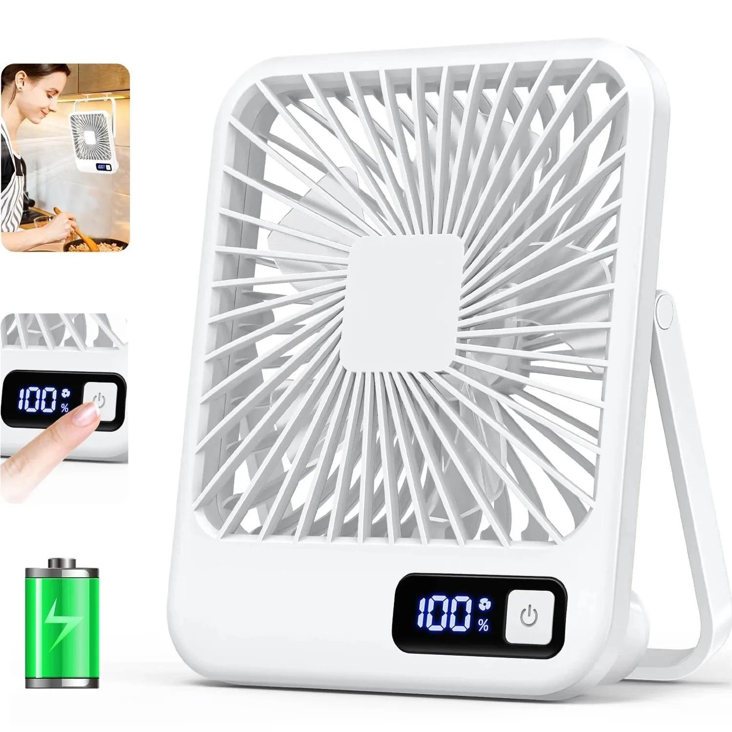 Portable USB Rechargeable Desk Fan – 180° Tilt Folding Personal Fan, 5 Speeds, Ultra Quiet with Power Display
