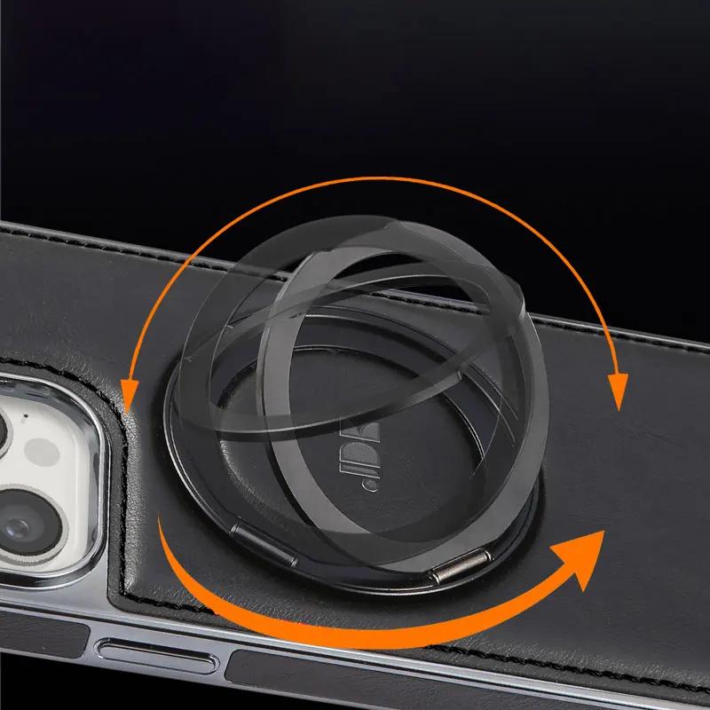 Luxury Magnetic 360 Rotation invisable Kickstand Wireless Charging Leather Case For iPhone 15 Pro Max 14 Plus 13 12 11 Cover