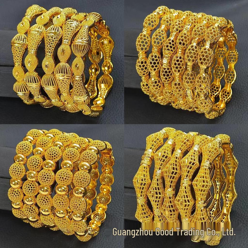 24k Gold Carved Buckle Bracelet: Fade-Resistant Women's Middle East Dubai Jewelry In Vietnamese Sand Gold