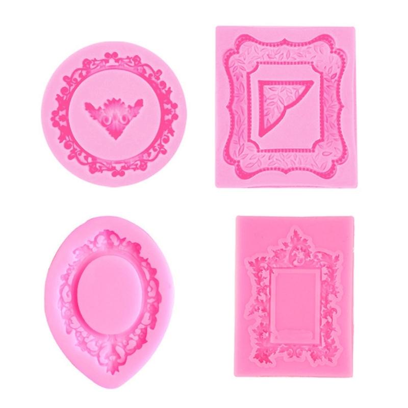 Set of 4 Reusable Silicones Fondant Mold Vintage Embossed Photo Frame Cake Toppers Decorating Candy Making DIY Crafts