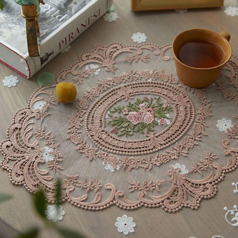 

2Pcs French Style Lavender Cup Mat Handmade Embroidered Table Placemats Wedding