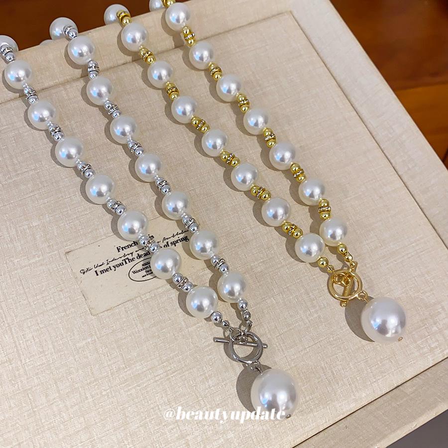Retro Rhinestone Pearl Beaded Geometric Clasp Collarbone Necklace - Simple, Fashionable, High-End Jewelry