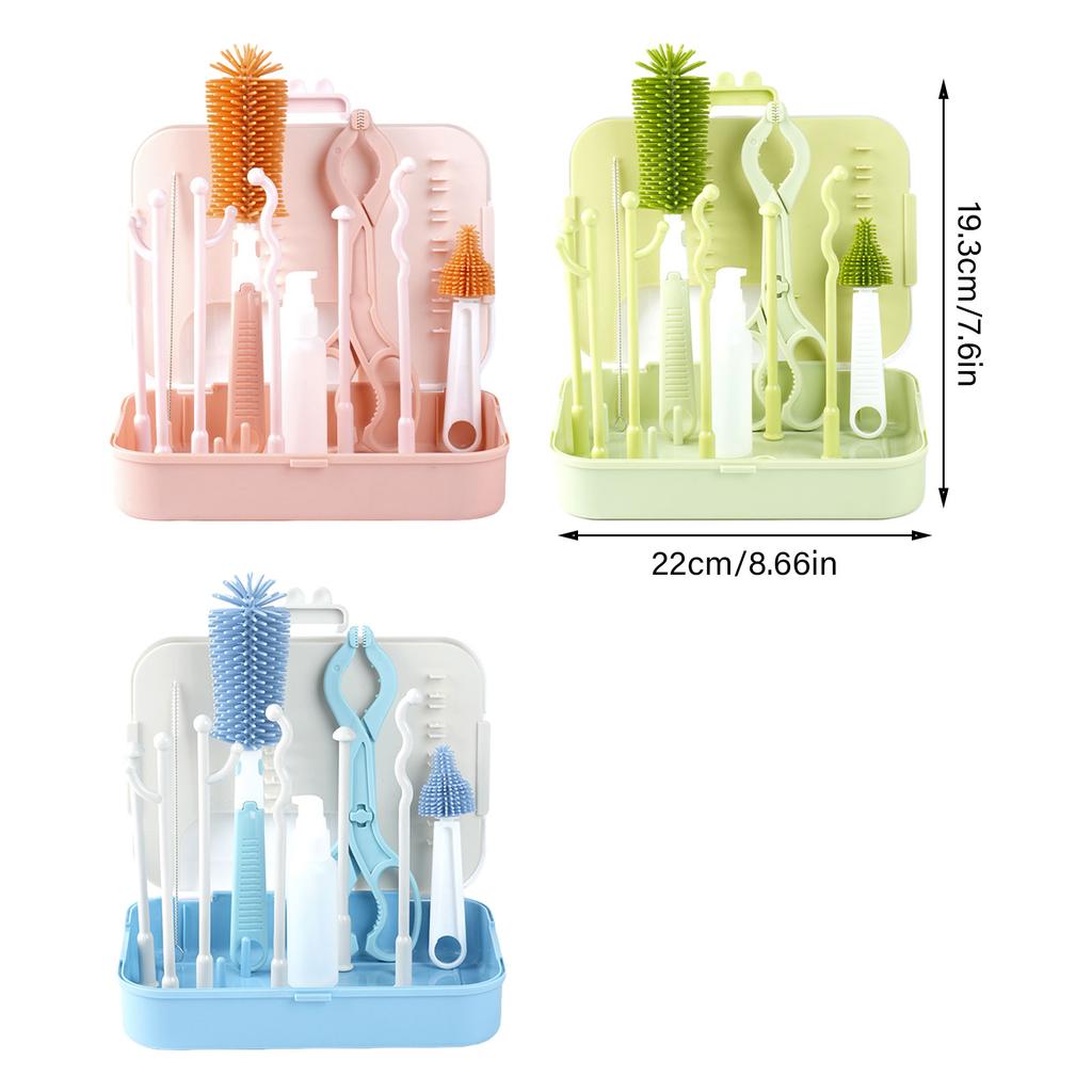 Babyflaschen-Reinigungsset Flaschenreinigungswerkzeug für Zuhause Reise Babyflaschenbürsten-Set mit Bürste Leerer Flaschentrockenständer