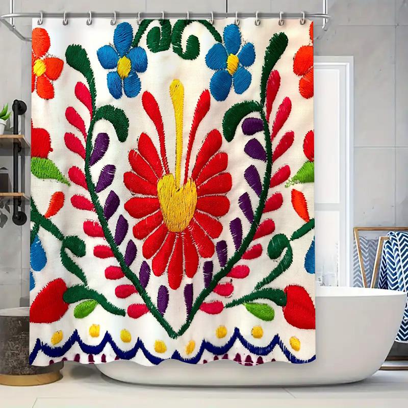 

Floral Shower Curtain Botanical Print Nature Theme Bathroom Decor Farmhouse Style Waterproof Fabric Panel Vintage Aesthetic Home 90x180cm
