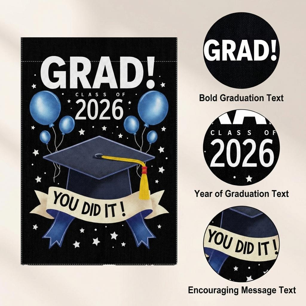 Graduation Garden Flags, Campus Graduation Party Decorations, Hanging Flags, Garden Flags