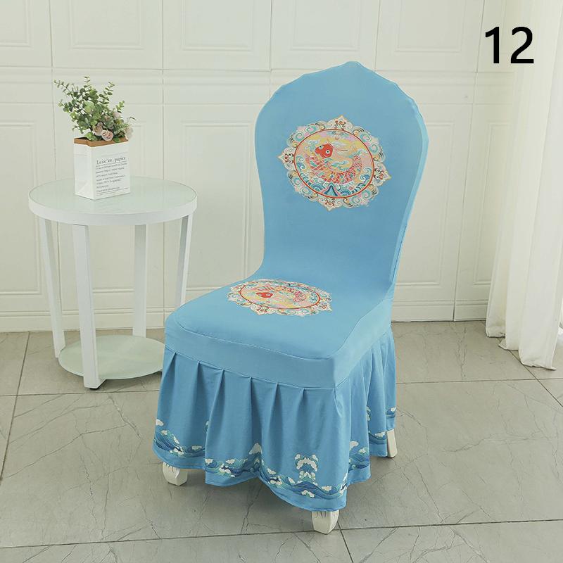 

Chinese Style Luxury Chair Cover With Skirt High-end Elastic Dining Chair Cover Hotel Banquet Restaurant Wedding Party Decor