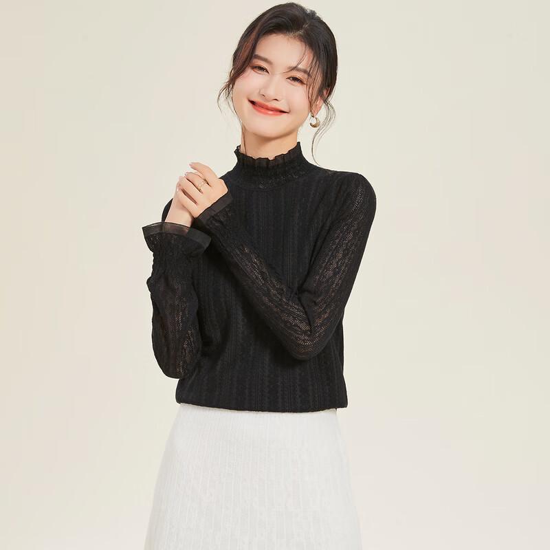 Women's Spring Lace-Trim Knit Sweater with Wool & Silk Blend