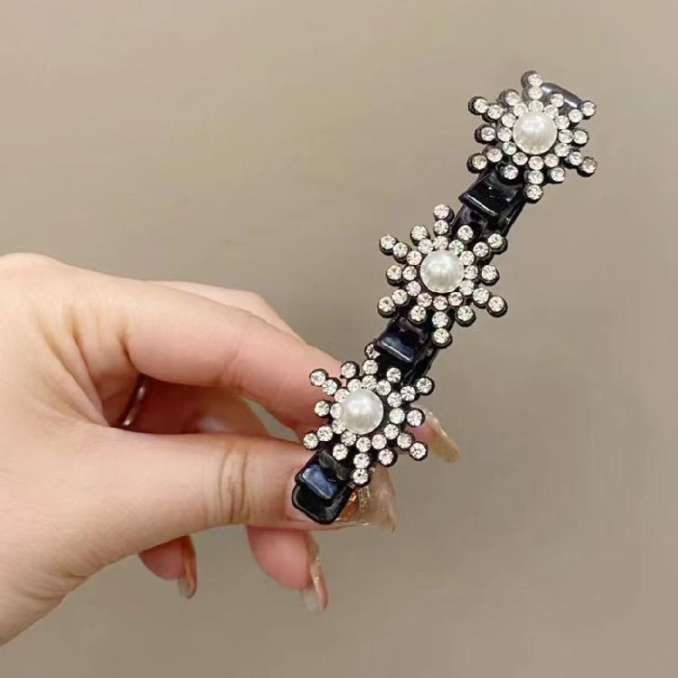 5x Sparkling Crystal Stone Braided Hair Clips Tooth-Shaped Non-Slip Bang Hairpin