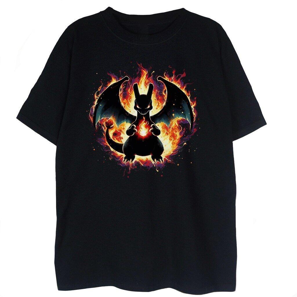 

Anime Pokémon Charizard Vintage T-shirt Men s and Women s Cotton Summer Clothing Breathable Fashion Round Neck Short Sleeve T... S разноцветный