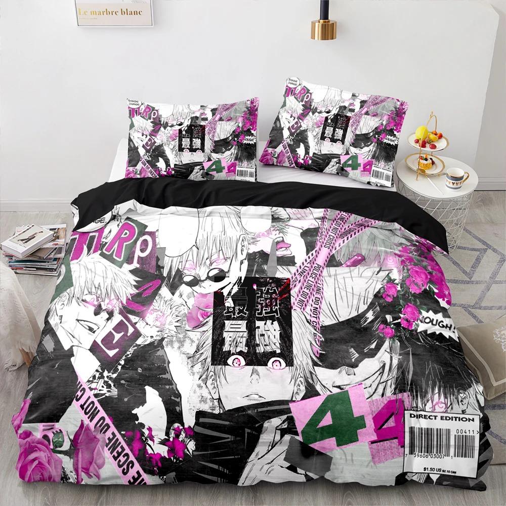 Set lenjerie de pat Anime Jujutsu Kaisen Satoru Gojo Băieți Fete Dimensiune Twin Queen Față de pilotă Față de pernă Pat Copii Adulți Textile pentru casă Instrument textil